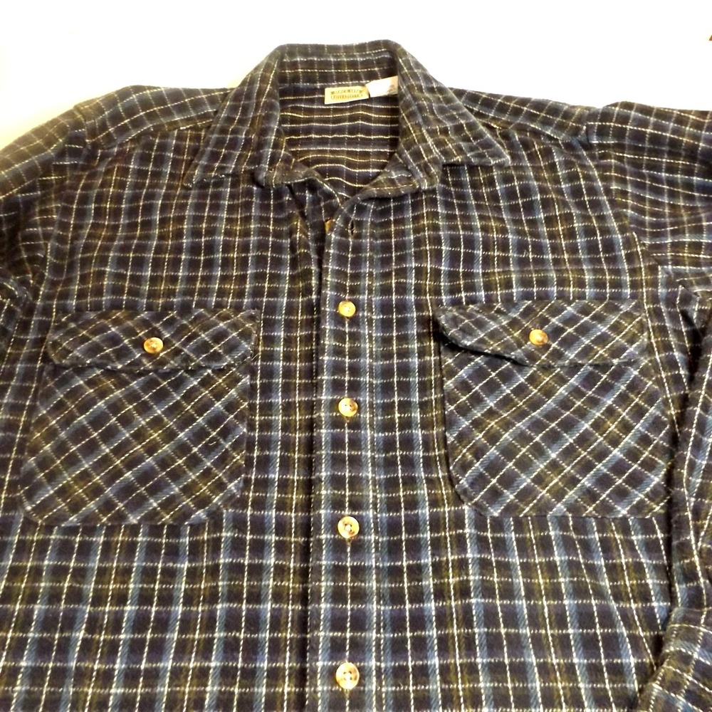 Five Brother Flannel Shirt Mens Large Tall Heavyweight Cotton Plaid Blue Vintage